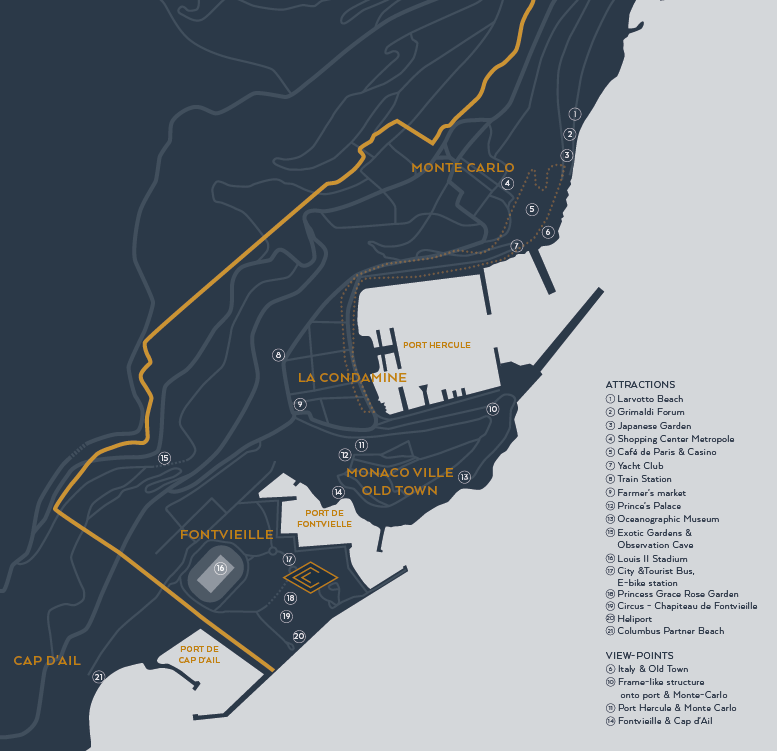 City map - Columbus Monte-Carlo and its neighbourhood at a glance